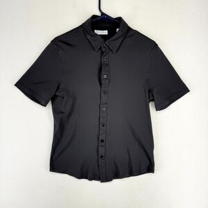 Geoffery Beene Gray Full Button Cotton Polo Shirt Womens Size S